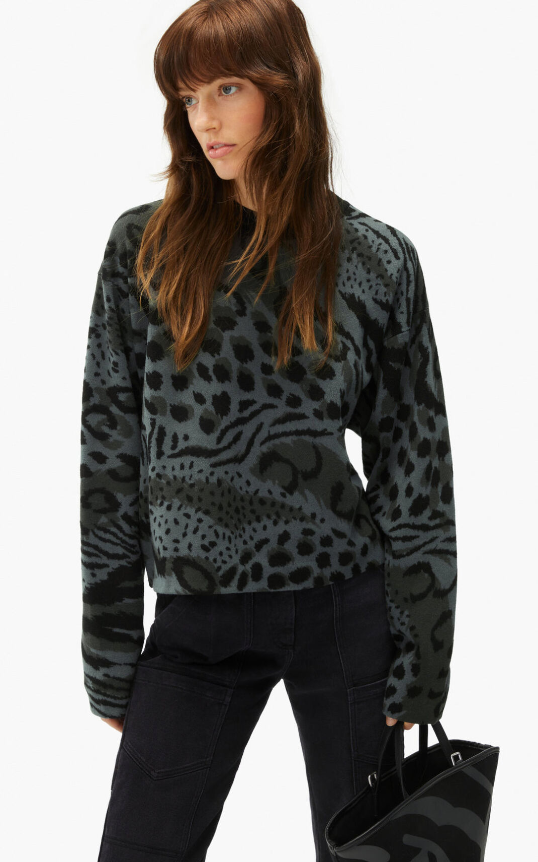 Suéter Kenzo Archive Leopard merino wool Feminino - Cinzentas | 172UFNQTL